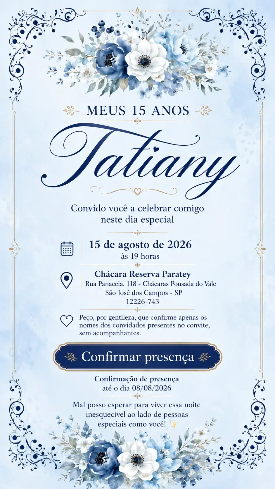 Convite dos 15 anos da Tatiany